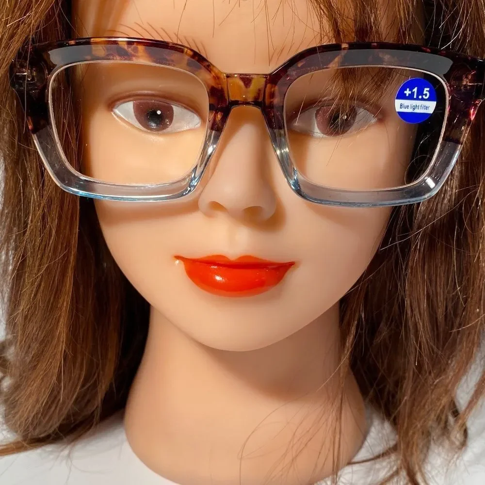 1557 Claudia Square Concave 1.5 NEW Blue Reading Glasses Blue Light Filter